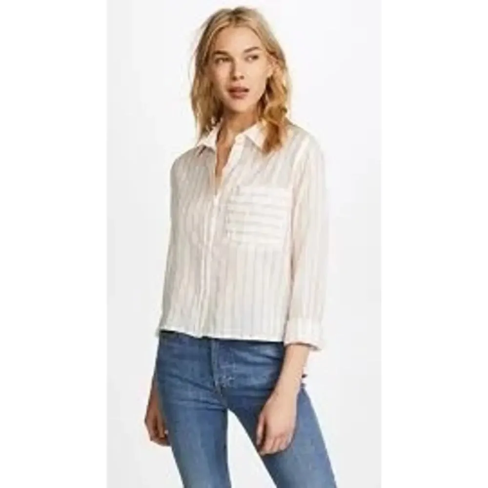 Current/Elliott “The Georgia” White & Pink Striped Shirt – Size 1 - Picture 6 of 7